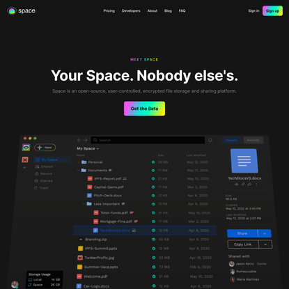 Space — User-owned and Encrypted File Storage, Sharing, Collaboration.