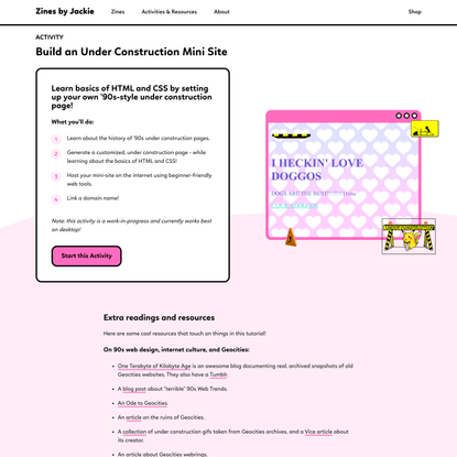 ♡ Build an Under Construction Mini Site ♡ - Zines by Jackie