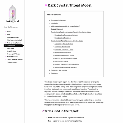 Dark Crystal Threat Model | Dark Crystal