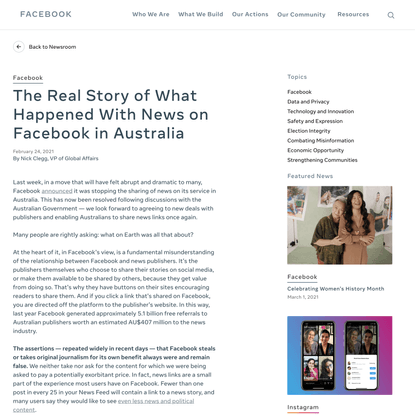 The Real Story of What Happened With News on Facebook in Australia - About Facebook