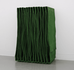 Simon Callery - Foot – Neck Wallspine, 2013. Canvas, distemper, cord , thread and wood brackets, 143 x 106 x 65 cms