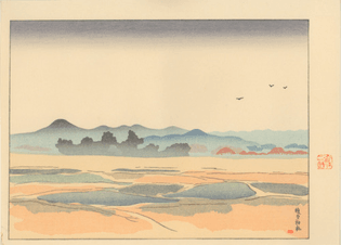 SAKAMOTO Hanjirō （坂本 繁二郎 Japanese, 1882-1969）  from the series Five Scenes of Tsukushi  1918  Color Woodblock Print