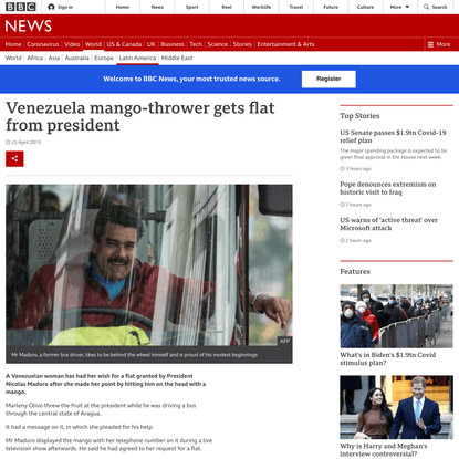 Venezuela mango-thrower gets flat from president