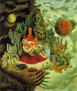 Frida Kahlo, “The Love Embrace of the Universe, Earth (Mexico), and Señor Xolotl”, 1949, oil paint on canvas