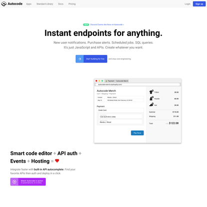 Instant endpoints for anything · Autocode