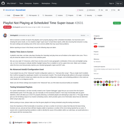 Playlist Not Playing at Scheduled Time Super-Issue · Issue #2631 · AzuraCast/AzuraCast