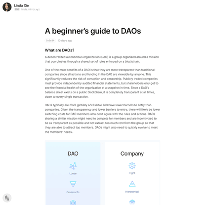 A beginner’s guide to DAOs — Mirror