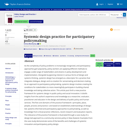 Systemic design practice for participatory policymaking