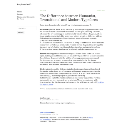The Difference between Humanist, Transitional and Modern Typefaces – kupferschrift