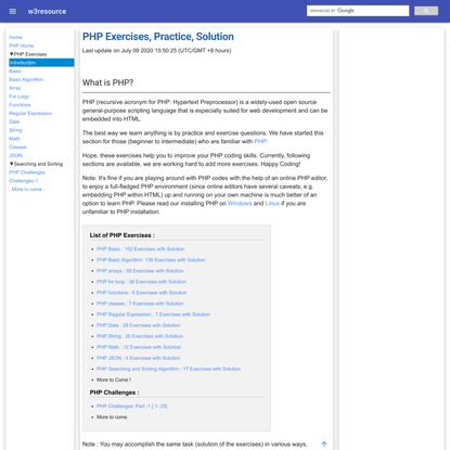 PHP Exercises, Practice, Solution - w3resource