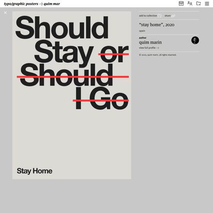 “STAY HOME”, 2020, by quim marin, Spain - typo/graphic posters