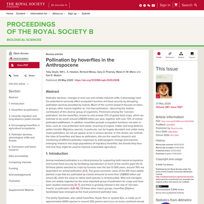 Pollination by hoverflies in the Anthropocene | Proceedings of the Royal Society B: Biological Sciences