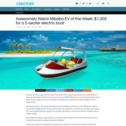 Awesomely Weird Alibaba EV of the Week: $1,000 for this electric boat?