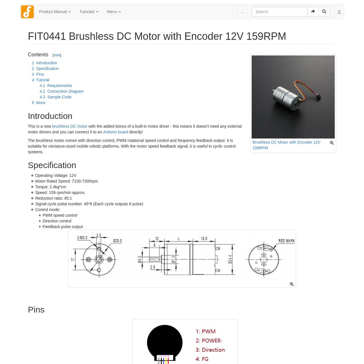 Brushless DC Motor with Encoder 12V 159RPM - DFRobot