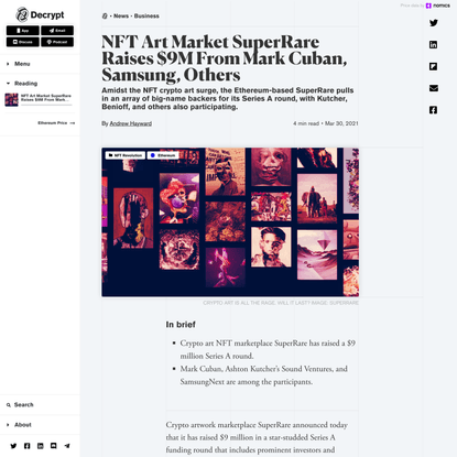 NFT Art Market SuperRare Raises $9M From Mark Cuban, Samsung, Others - Decrypt