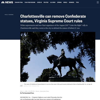 Charlottesville can remove Confederate statues, Virginia Supreme Court rules - NBC News