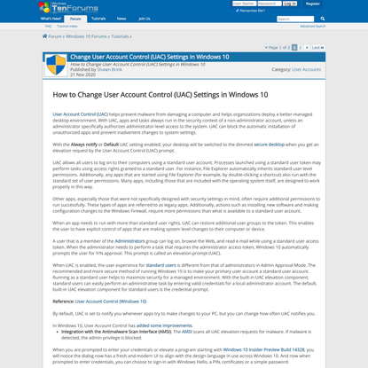 Change User Account Control (UAC) Settings in Windows 10