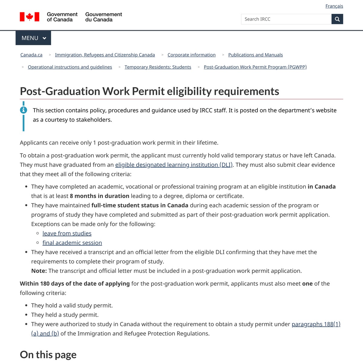 Post-Graduation Work Permit Eligibility Requirements - Canada.ca — Are.na