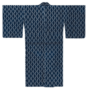 Dark blue-ground casual summer kimono (yukata)