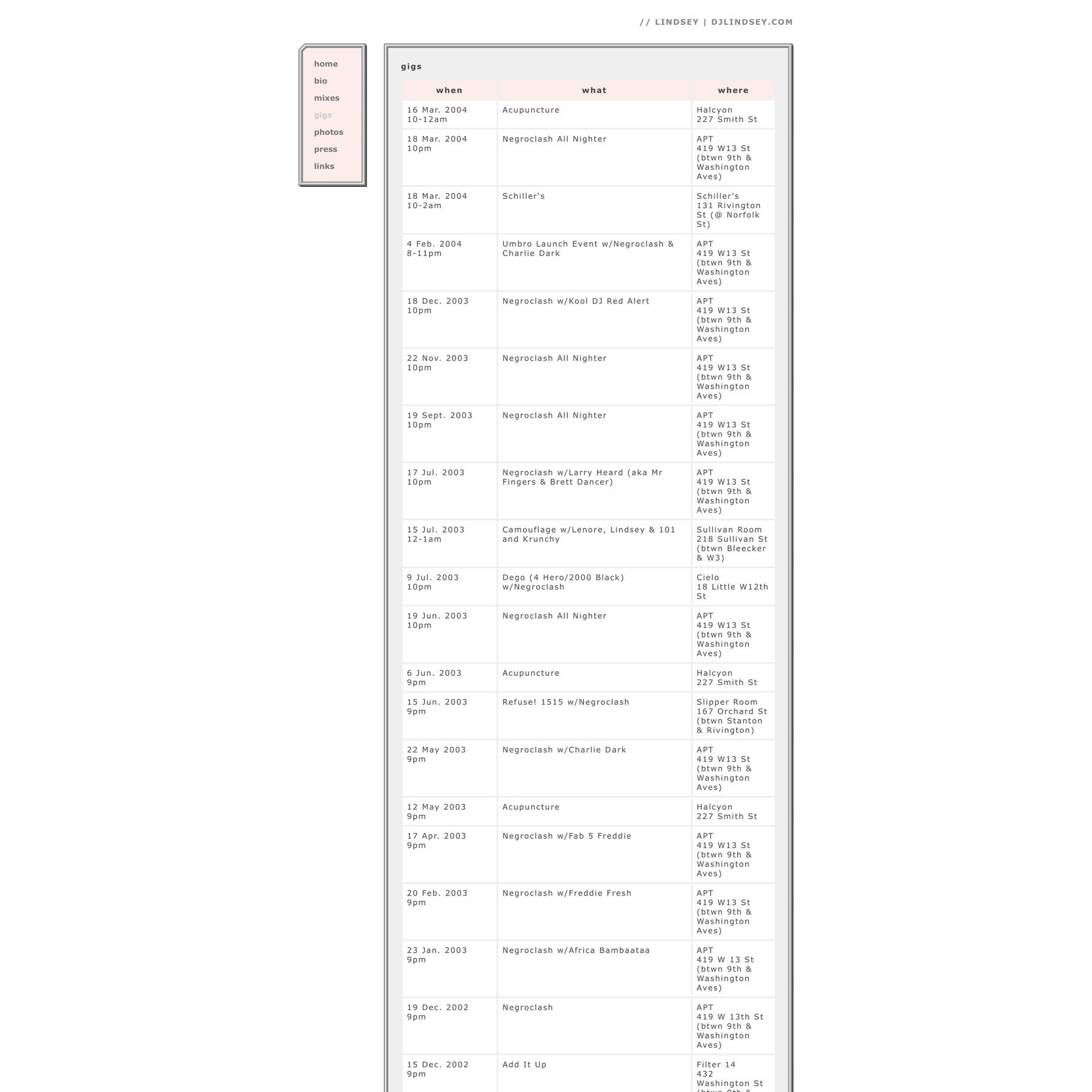 Lindsey :: gigs
