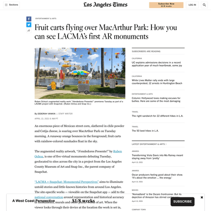 Fruit carts flying over MacArthur Park: How you can see LACMA’s first AR monuments