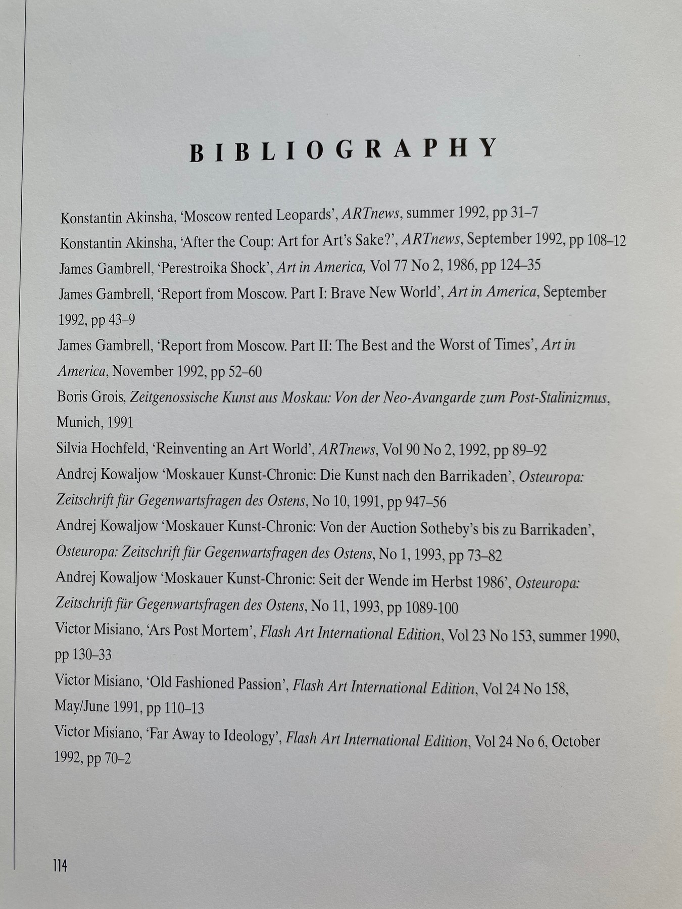 Bibliography, “Between the utopias: New Russian art during and after perestroik (1995-1993)”
