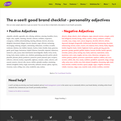 The good brand checklist - personality adjectives | e-see Brand File manager