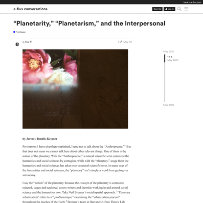 “Planetarity,” “Planetarism,” and the Interpersonal