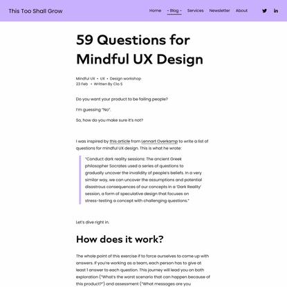 59 Questions for Mindful UX Design — This Too Shall Grow