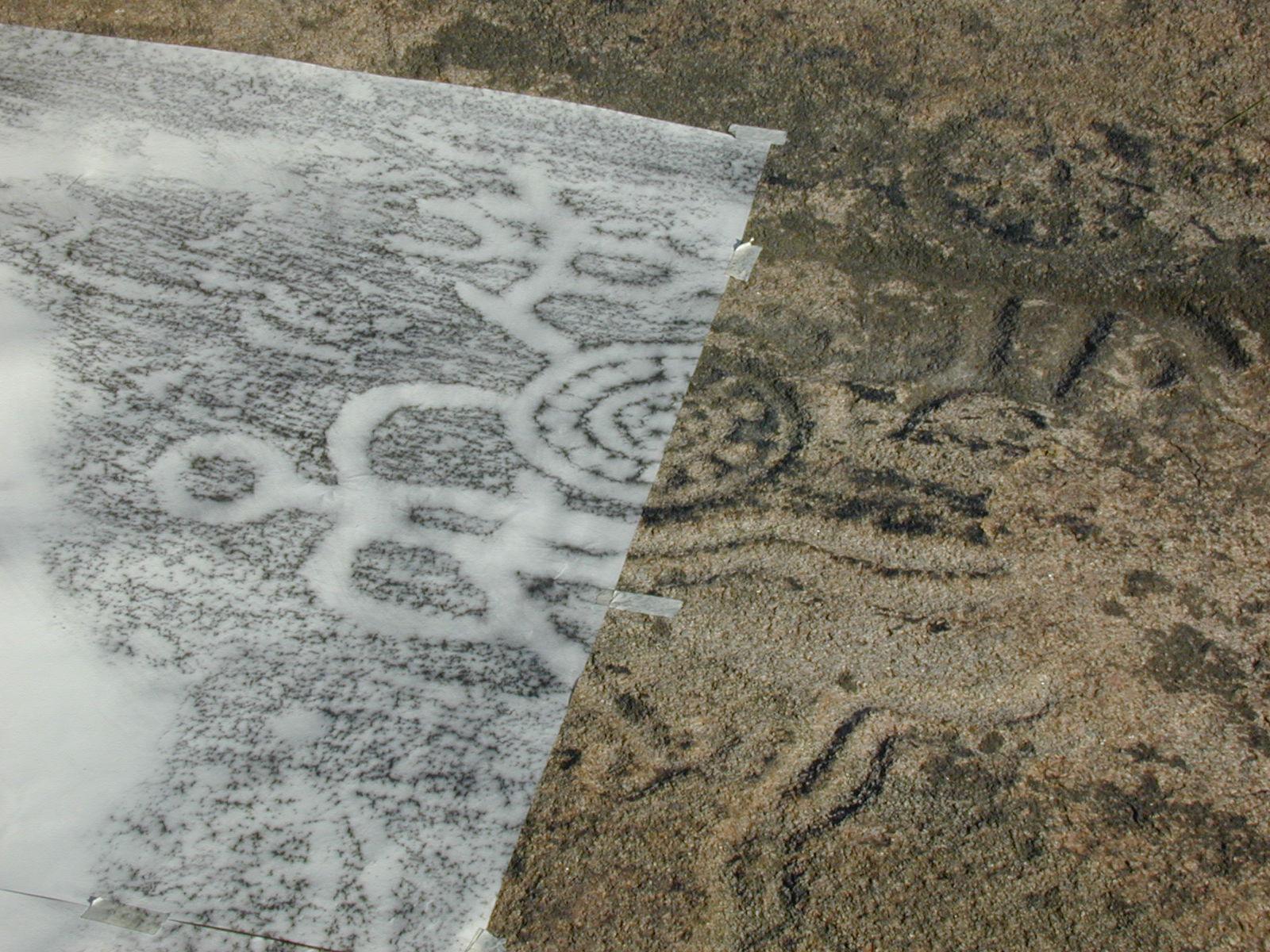 A stone rubbing (graphite on paper) for documentation of a petroglyph.