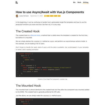 How to use Async/Await with Vue.js Components