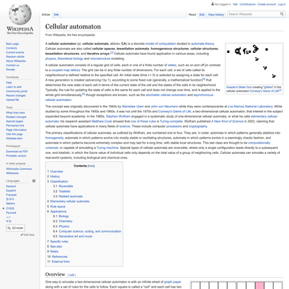 Cellular automaton - Wikipedia