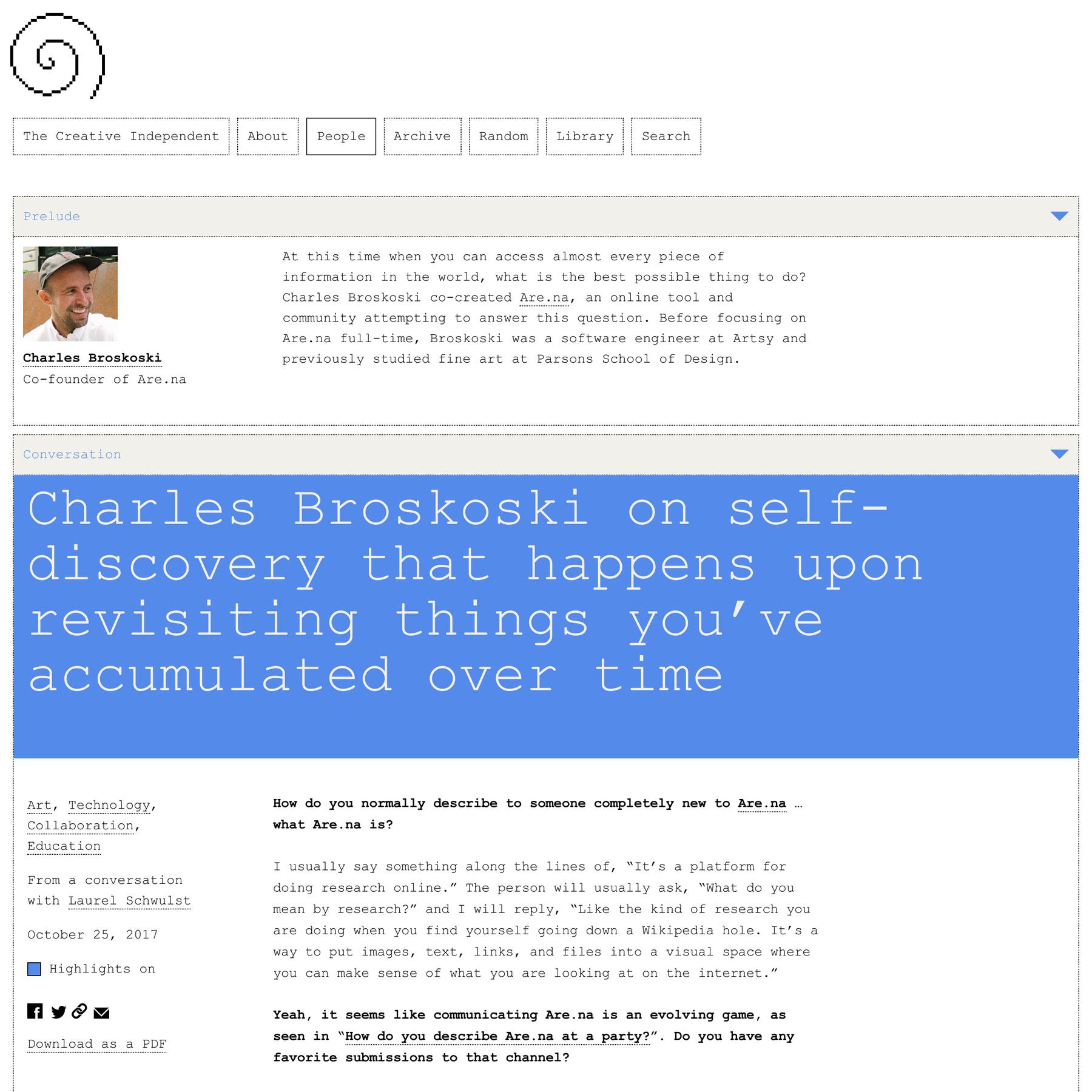 Charles Broskoski on Self-Discovery that Happens Upon Revisiting Things You’ve Accumulated Over Time