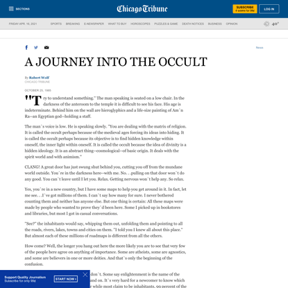 A JOURNEY INTO THE OCCULT - Chicago Tribune