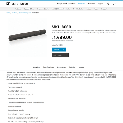 Sennheiser MKH 8060 - Compact Shotgun Condenser Microphone - for Films and Documentaries