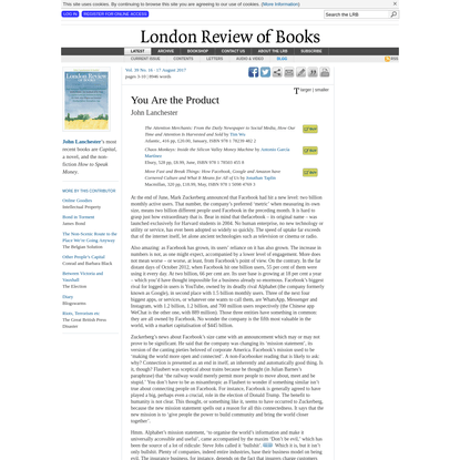 LRB · John Lanchester · You Are the Product: It Zucks!