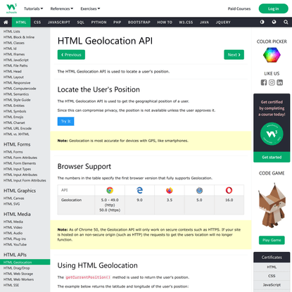 HTML Geolocation API