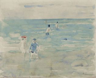 Bathing children in the sea (Badende Kinder im Meer), N/D, Max Liebermann (German, 1847-1935)  