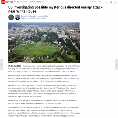 US investigating possible mysterious directed energy attack near White House - CNN