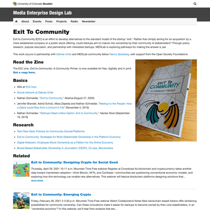 Exit To Community | Media Enterprise Design Lab | University of Colorado Boulder