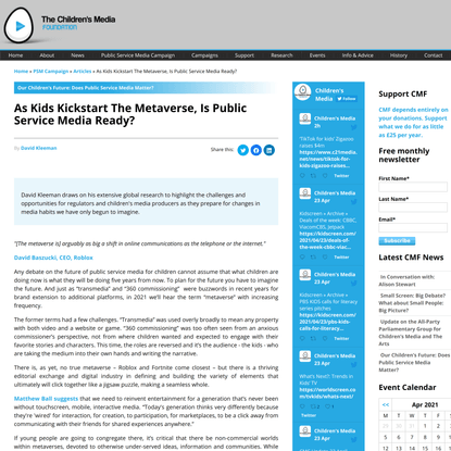 As Kids Kickstart The Metaverse, Is Public Service Media Ready? - PSM Campaign - The Children’s Media Foundation (CMF)