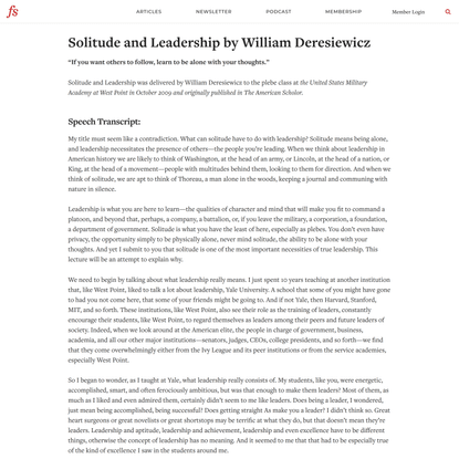 Solitude and Leadership by William Deresiewicz