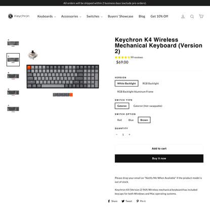 Keychron K4 Wireless Mechanical Keyboard (Version 2)
