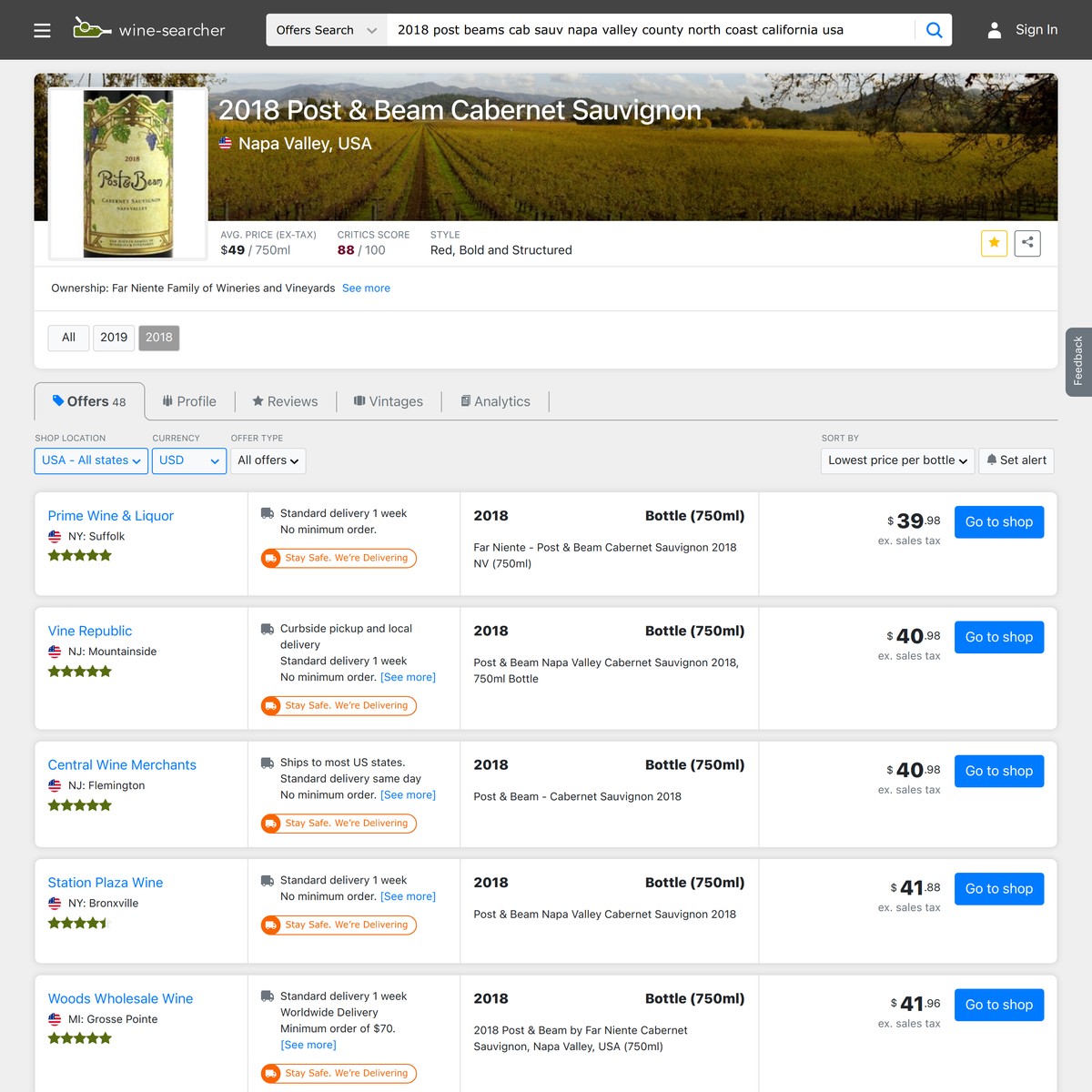 Where to buy Post & Beam Sauvignon, Napa Valley prices