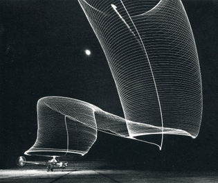 Andreas Feininger - Helicopter take-off at night, 1949