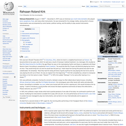 Rahsaan Roland Kirk - Wikipedia