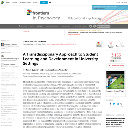 A Transdisciplinary Approach to Student Learning and Development in University Settings