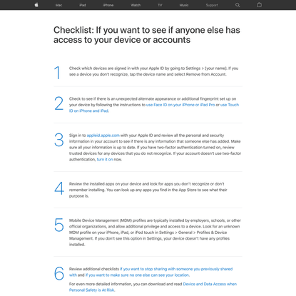 Checklist: If you want to see if anyone else has access to your device or accounts