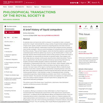 A brief history of liquid computers | Philosophical Transactions of the Royal Society B: Biological Sciences