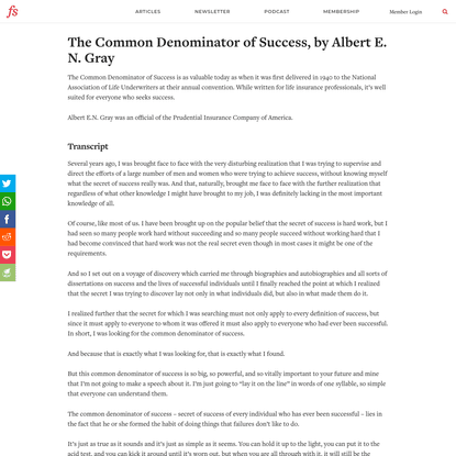 The Common Denominator of Success (Full Transcript)